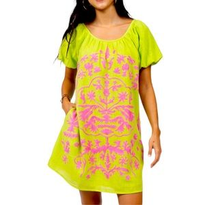 UNCLE FRANK women’s above knee hand Emboderied lime green pink dress NWT